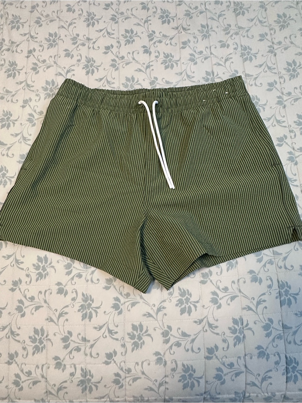 Abercrombie & Fitch Olive Green Pinstripe Drawstring Shorts